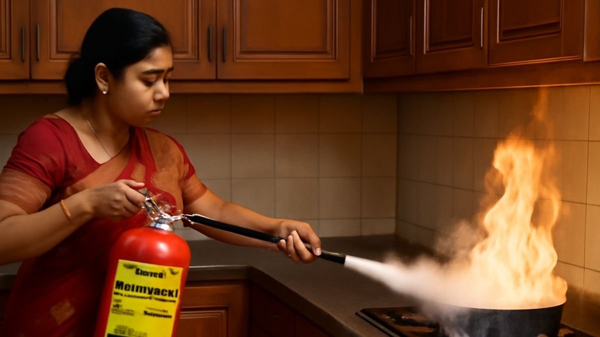Wet chemical fire extinguisher useful for kitchen fire 