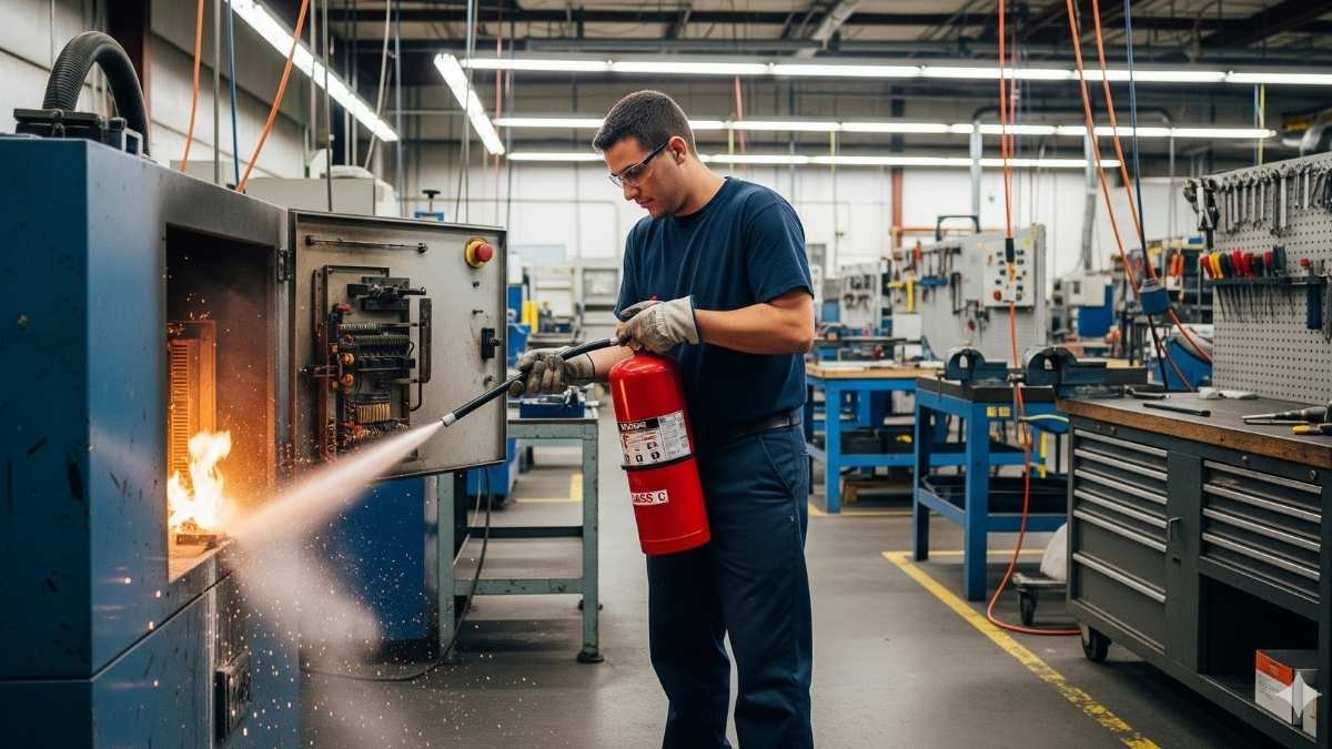 Class C Fire Extinguisher used in factory for electrical fire