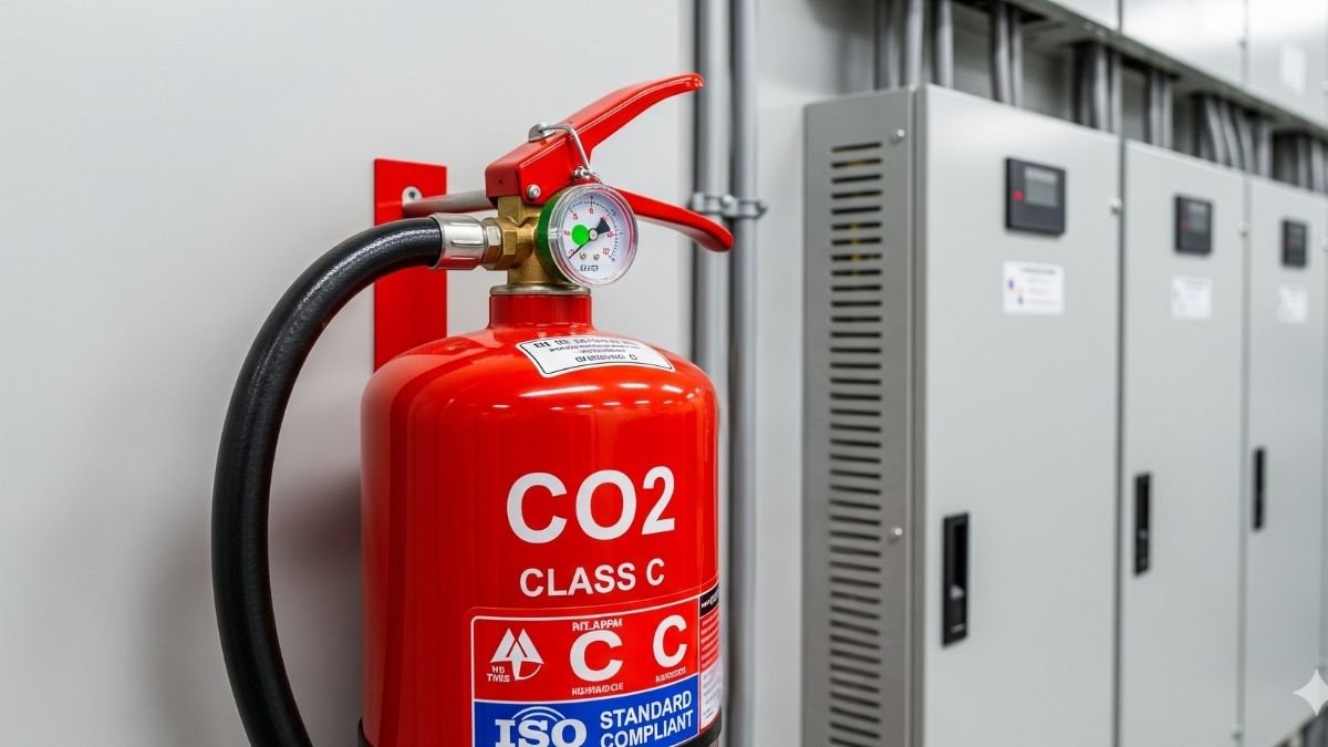 Class C Fire Extinguisher installed near electrical panel