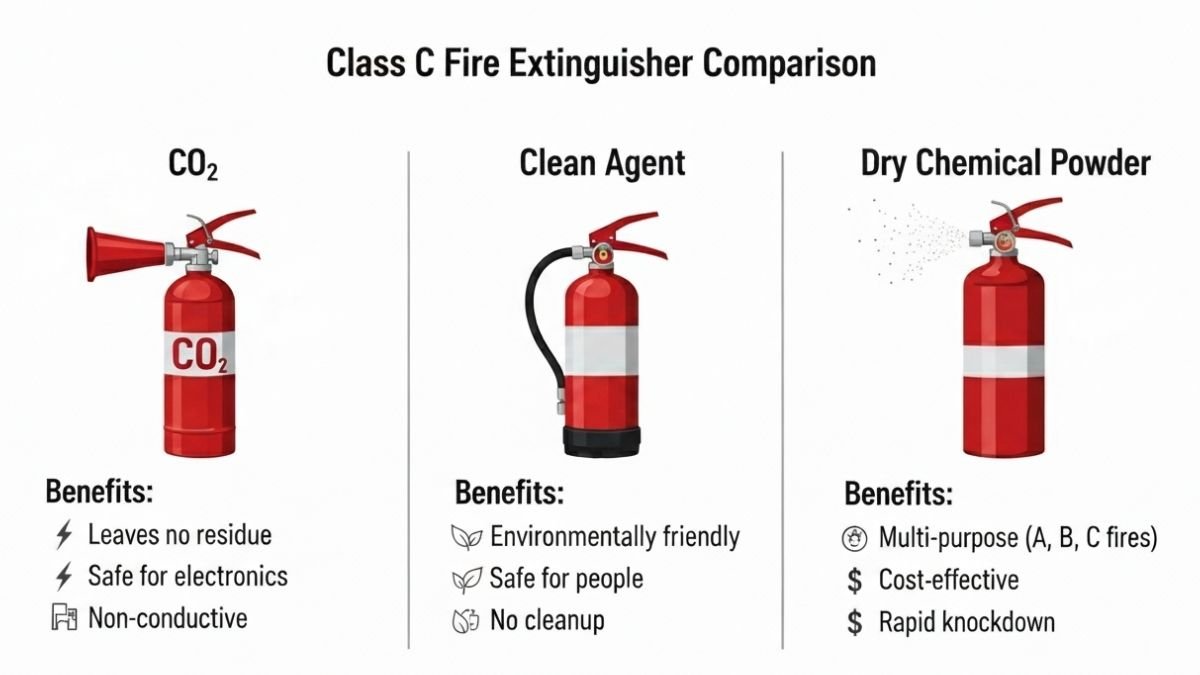 Types of Class C Fire Extinguisher – CO2, Clean Agent, DCP