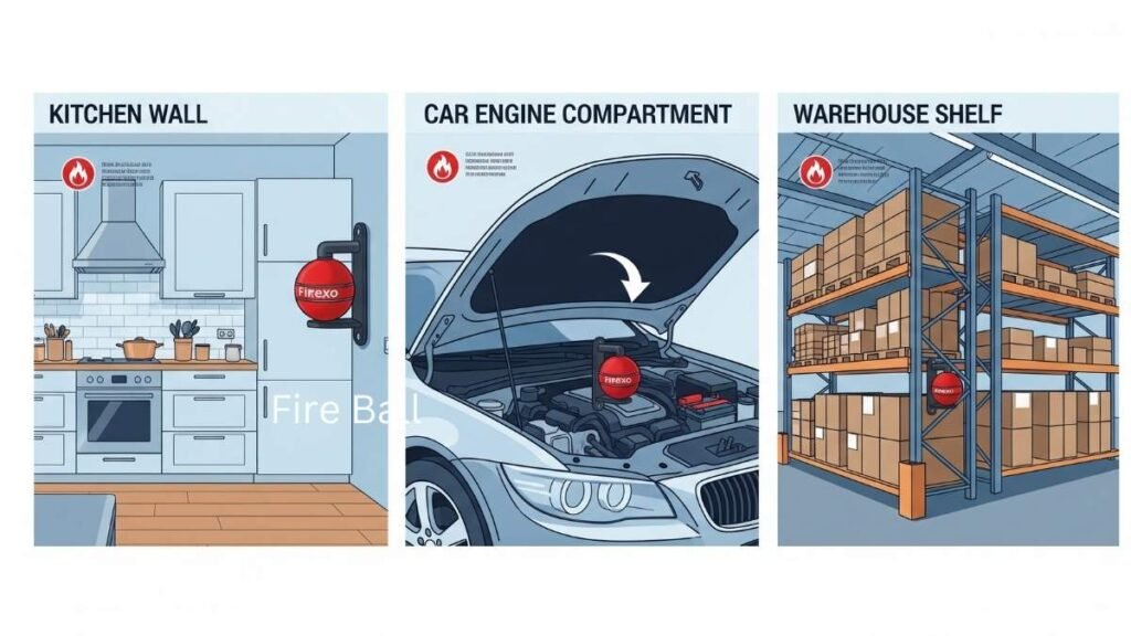 Fire Extinguisher Ball: 5 Amazing Facts You Must Know 4 Fire Extinguisher Ball installation in kitchen, car, and warehouse for fire safety