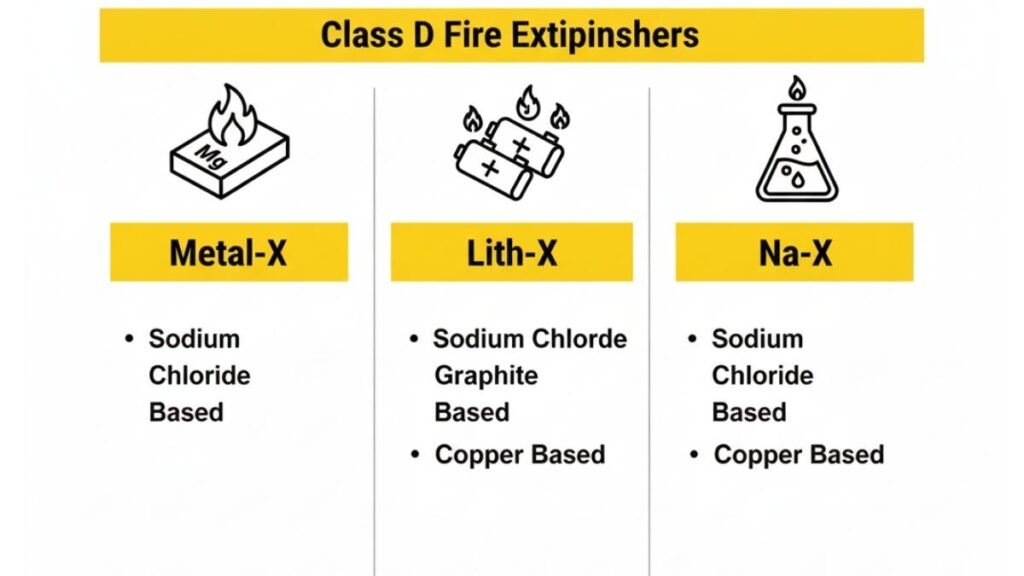 class d fire extinguisher types metal x lith x infographic chart