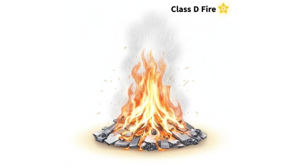 vector illustration showing class d fire with burning metals magnesium sparks