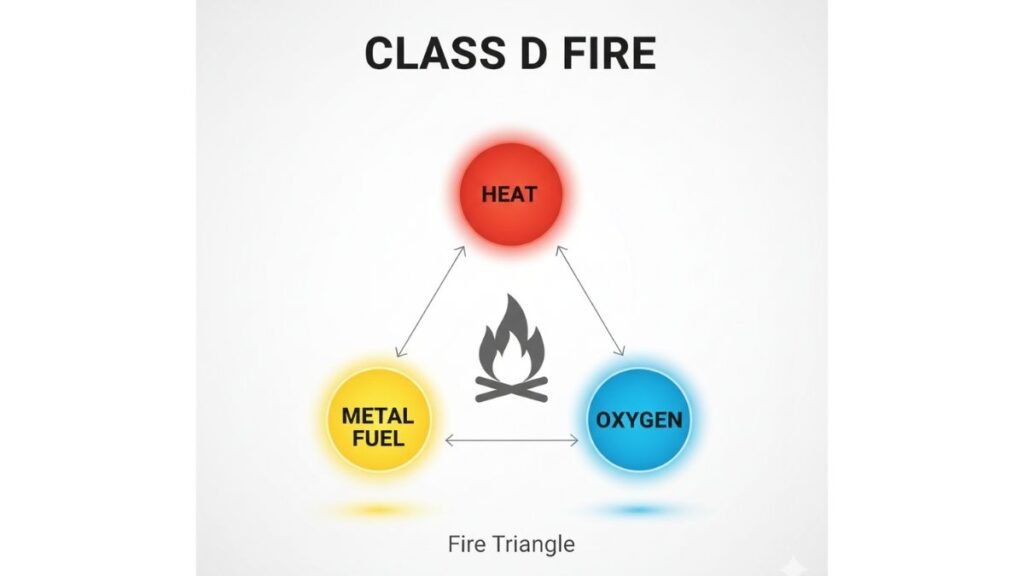 fire triangle diagram for class d fire showing heat fuel oxygen concept