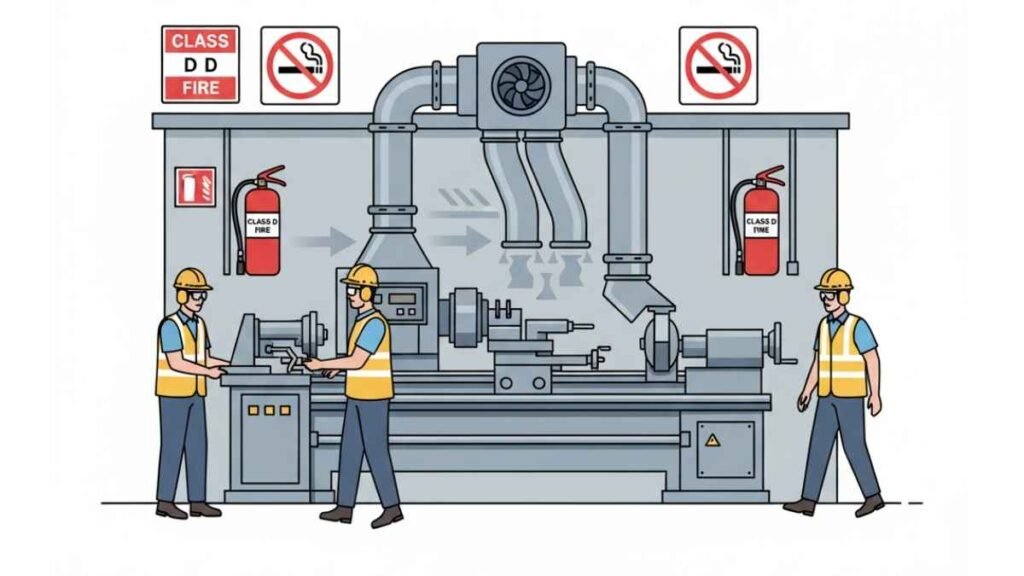 metal industry class d fire prevention measures infographic