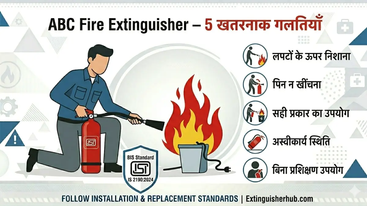ABC Fire Extinguisher vector illustration with BIS Standard IS 2190:2024 safety guide