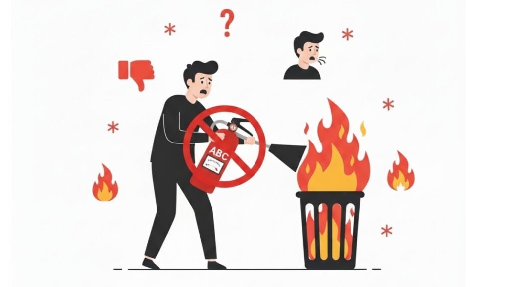 Common mistakes while using ABC Fire Extinguisher vector infographic