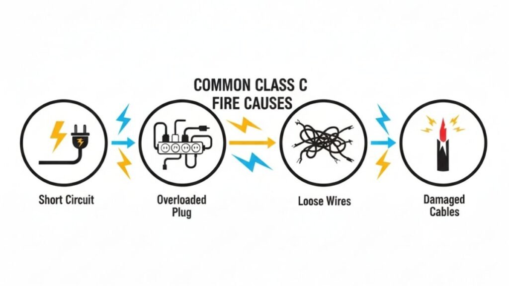 vector chart of class c fire causes like short circuit and electrical faults