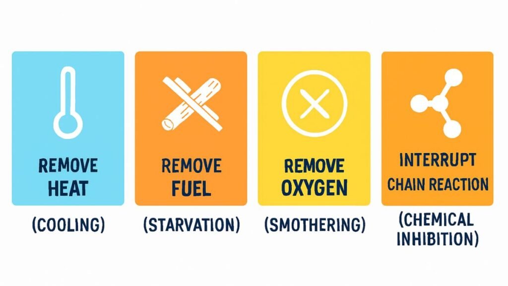 Infographic showing how to break the fire tetrahedron