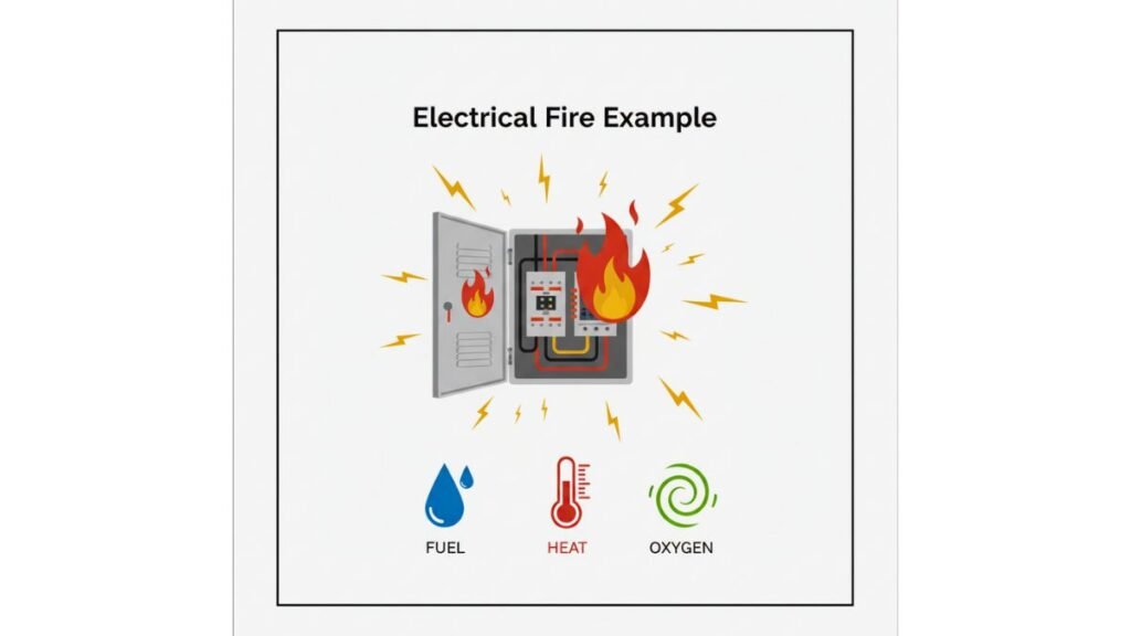 Vector illustration of electrical fire for fire tetrahedron example