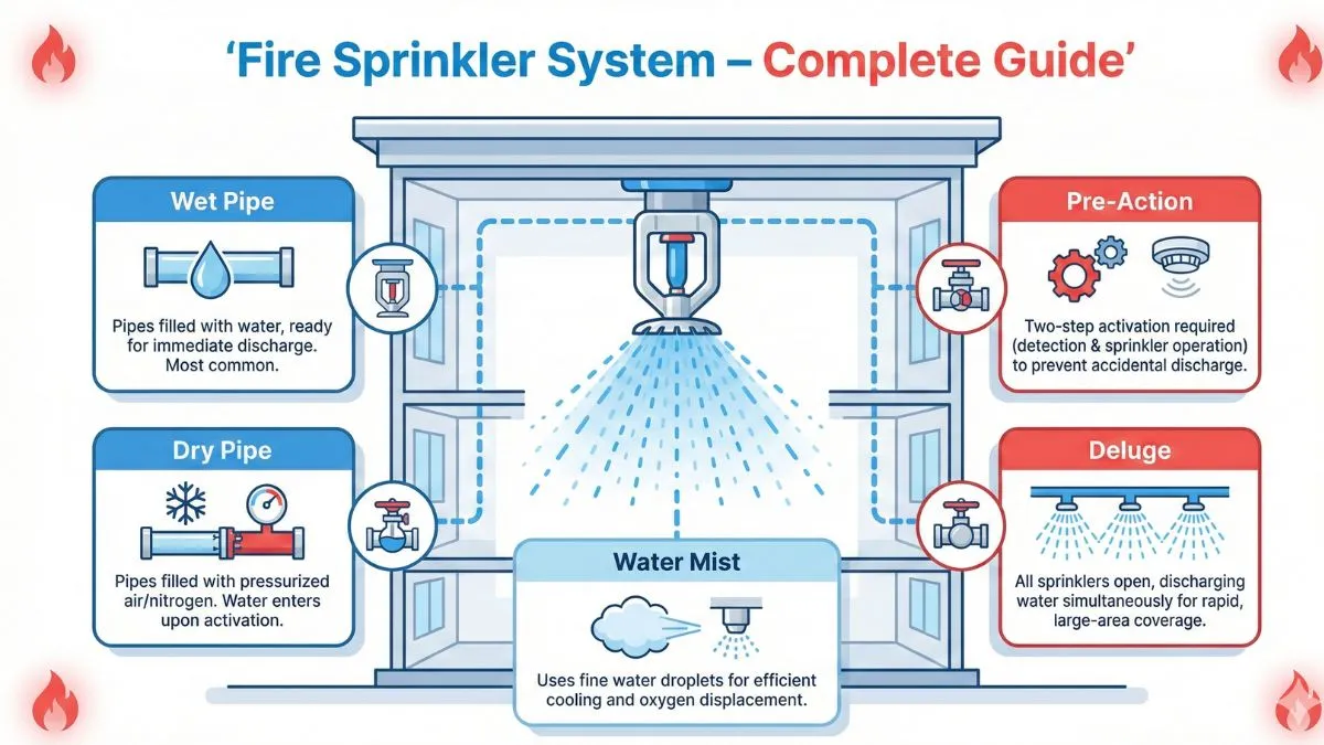 Fire Sprinkler System explained with types, components and working in Hindi