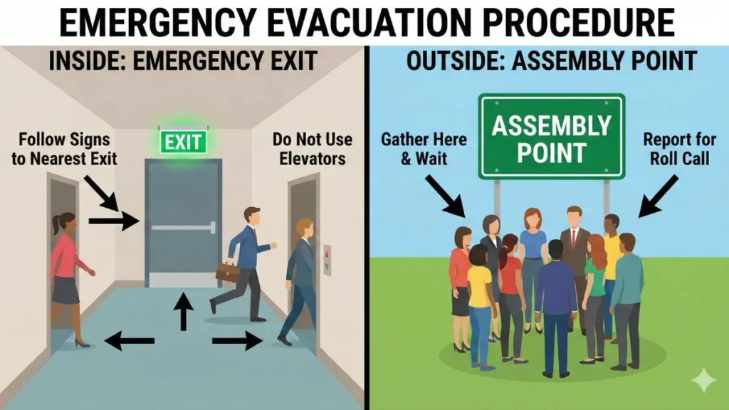 Assembly Point vs Emergency Exit difference in fire safety