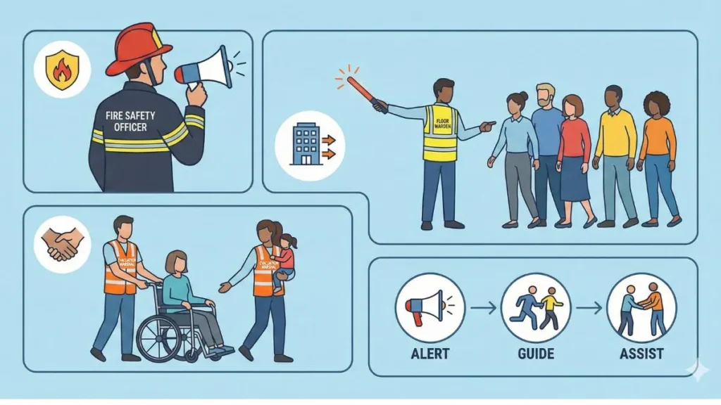 Fire Evacuation Plan roles and responsibilities vector illustration