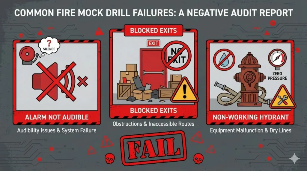 Common fire mock drill failures observed during fire safety audits