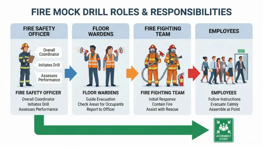 Fire mock drill roles and responsibilities of safety officer and staff