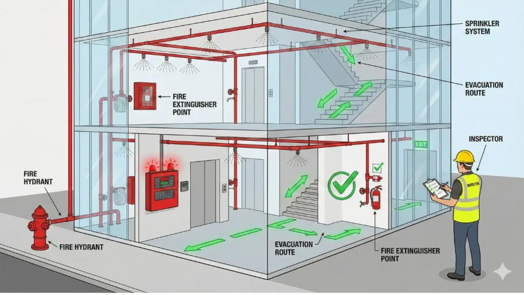 fire noc inspection safety layout graphic