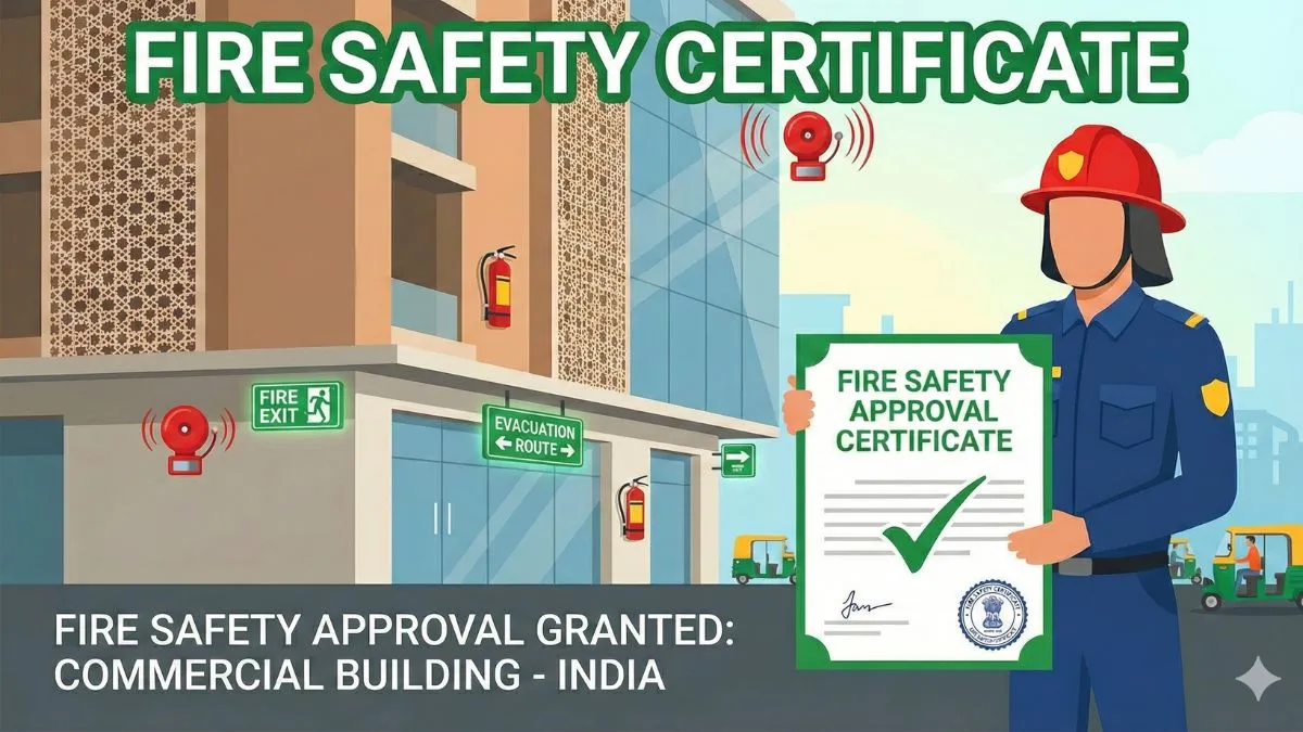 Fire Safety Certificate for buildings in India showing approved fire safety systems