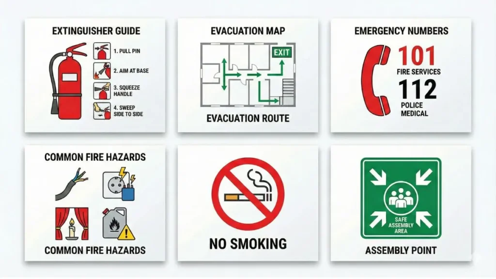 Different types of Fire Safety Posters used in workplace and schools