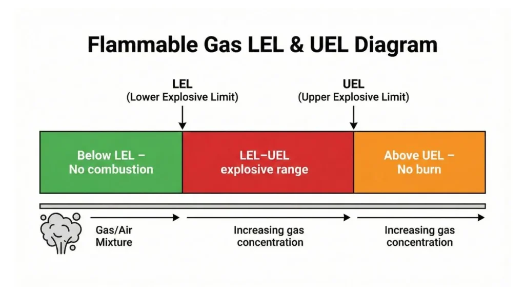 LEL UEL Flammable Gas Explosion Range Diagram