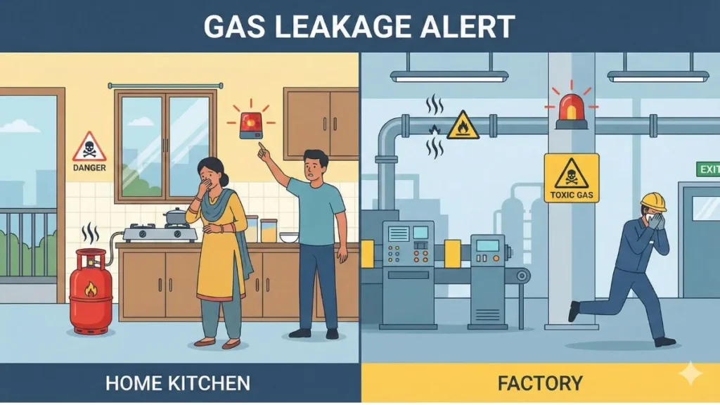 Gas leak accident risk and safety warning using gas detector