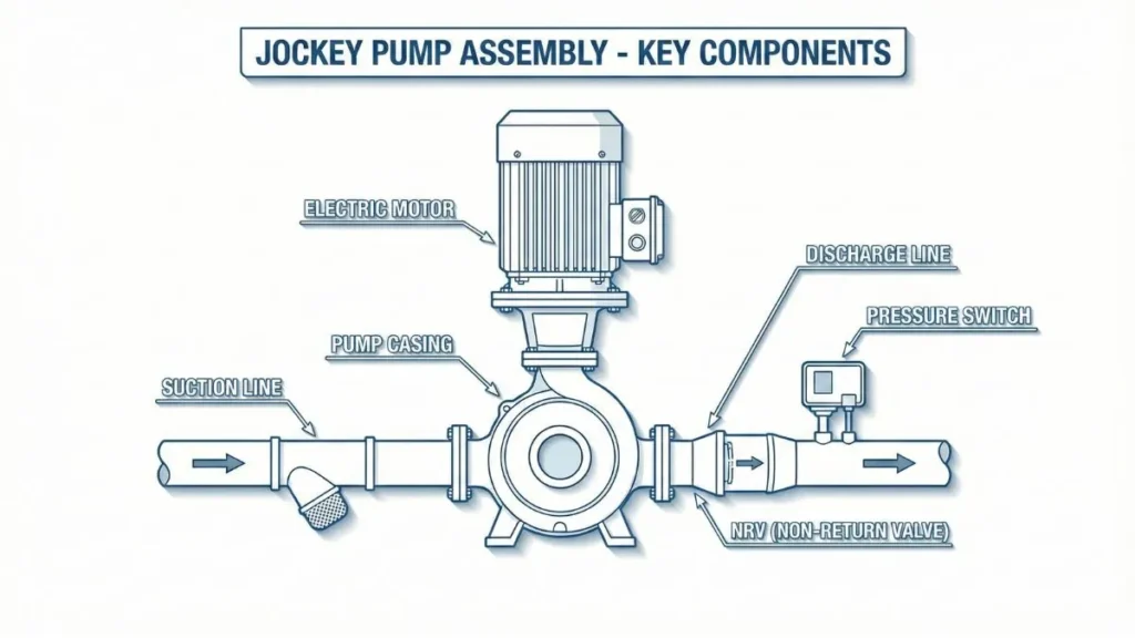 Jockey Pump Components – Motor, Pressure Switch, Controller, NRV Diagram
