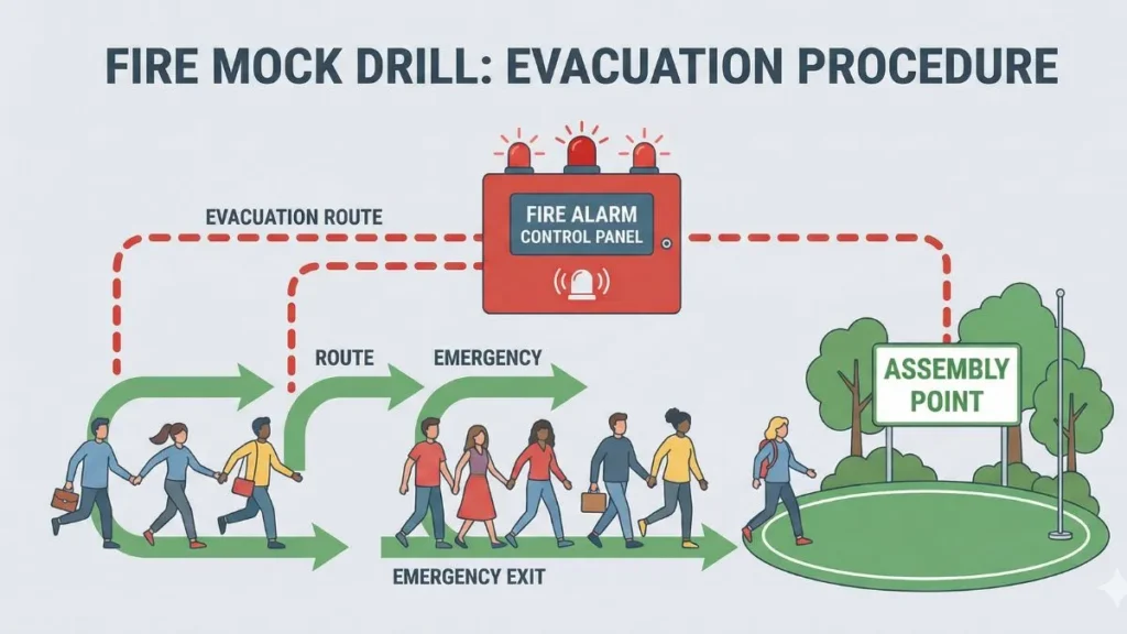 Fire alarm system mock drill concept illustration
