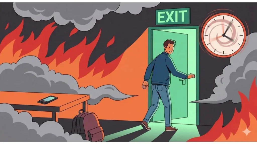 Fire accident mistake saving belongings instead of exit?