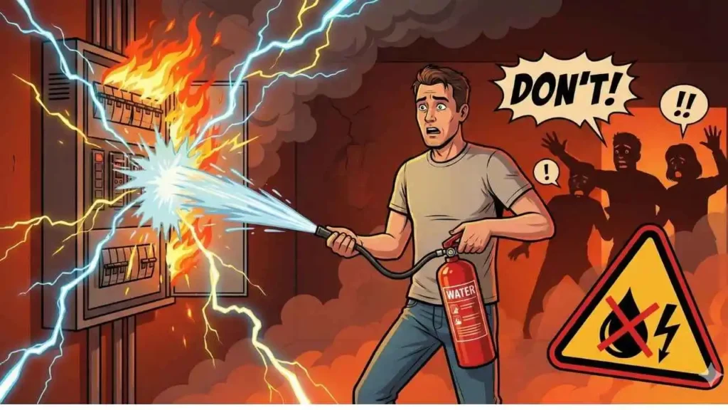 Hero mistake during fire accident using wrong extinguisher?