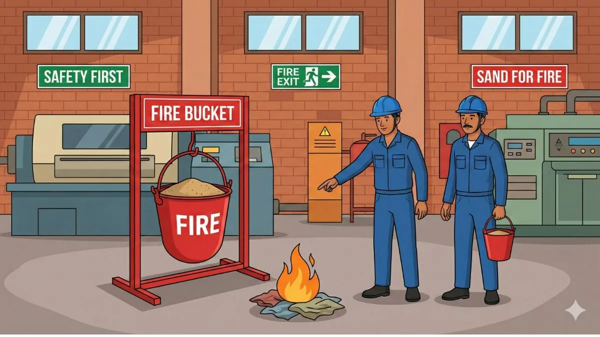 Fire bucket used as first response fire safety equipment in industrial area