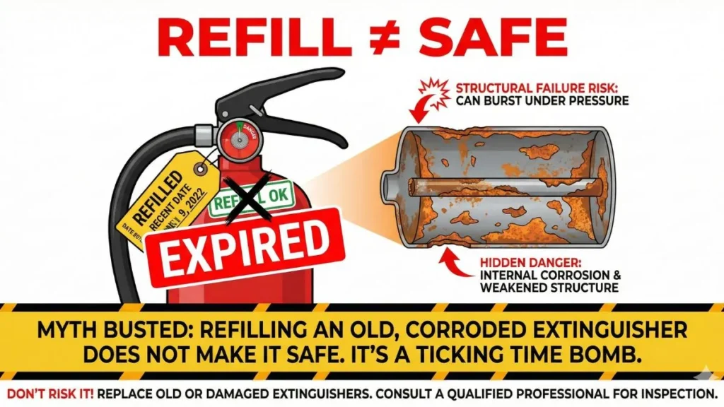 Refill does not extend fire extinguisher expiry date