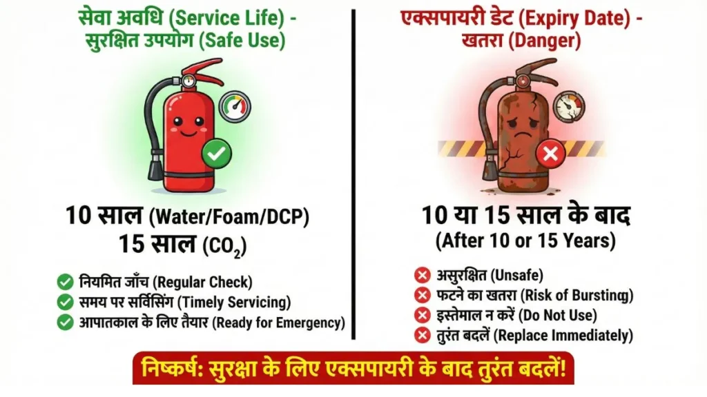 Service life vs expiry date of fire extinguisher