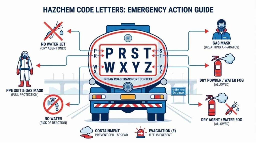 HAZCHEM Code letters meaning explained P R S T W X Y Z
