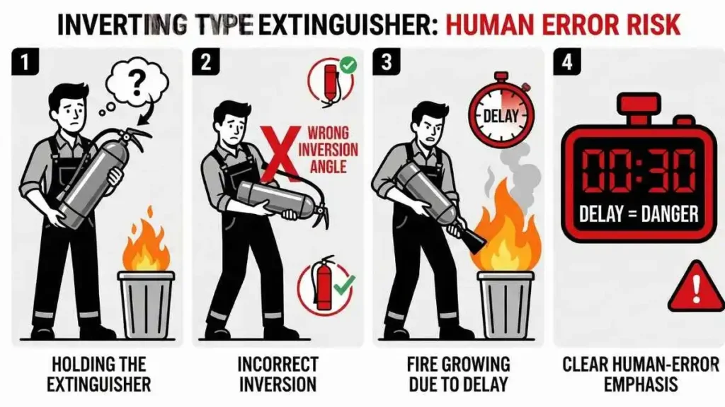 Inverting type fire extinguisher risks explained