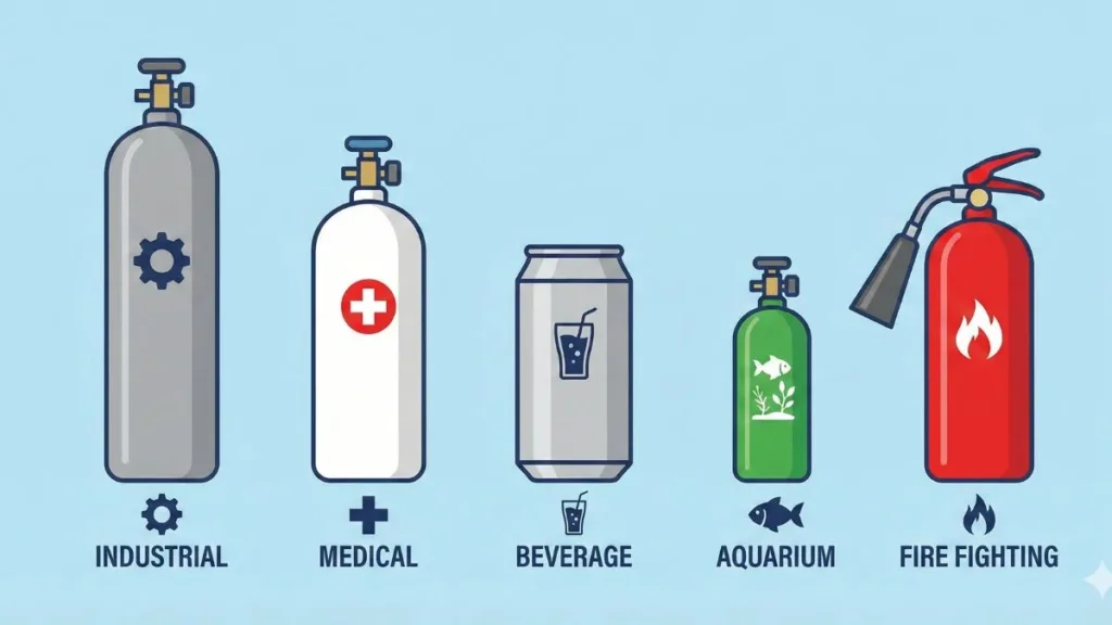 Types of CO₂ cylinders vector illustration