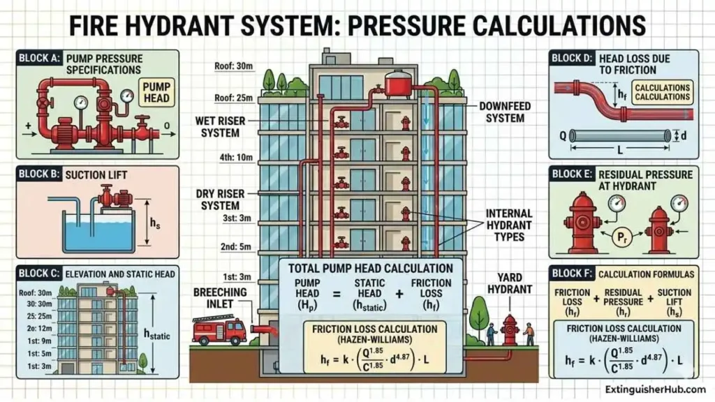 fire hydrant system pressure and flow calculation formula