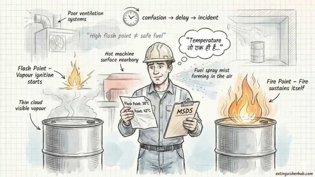 flash point vs fire point difference confusion in fuel handling and fire safety