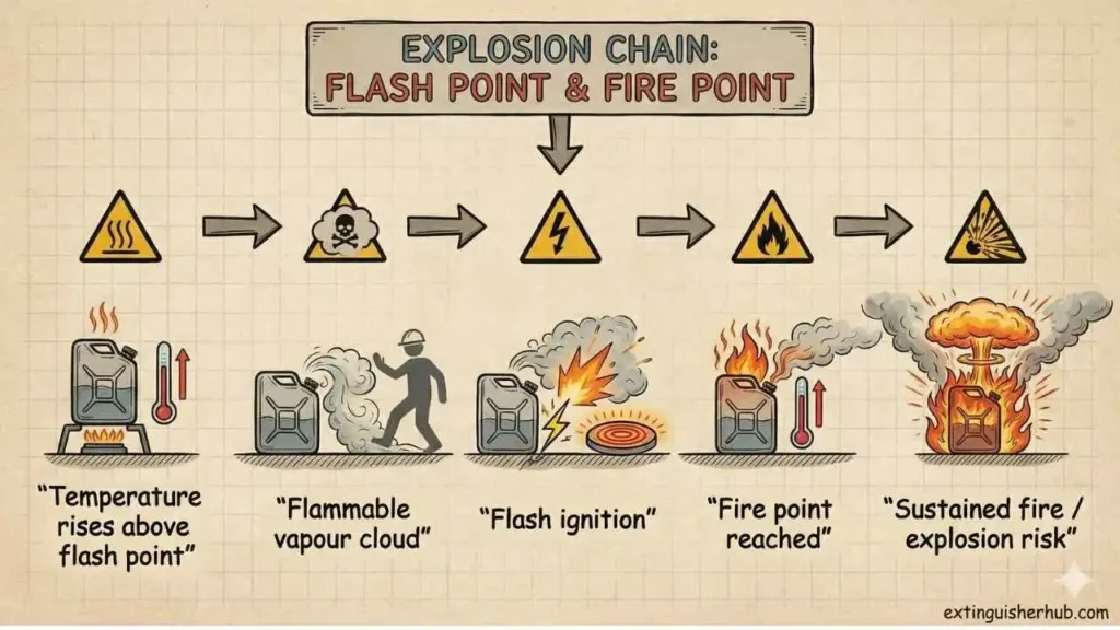 flash point vs fire point difference explosion chain flowchart