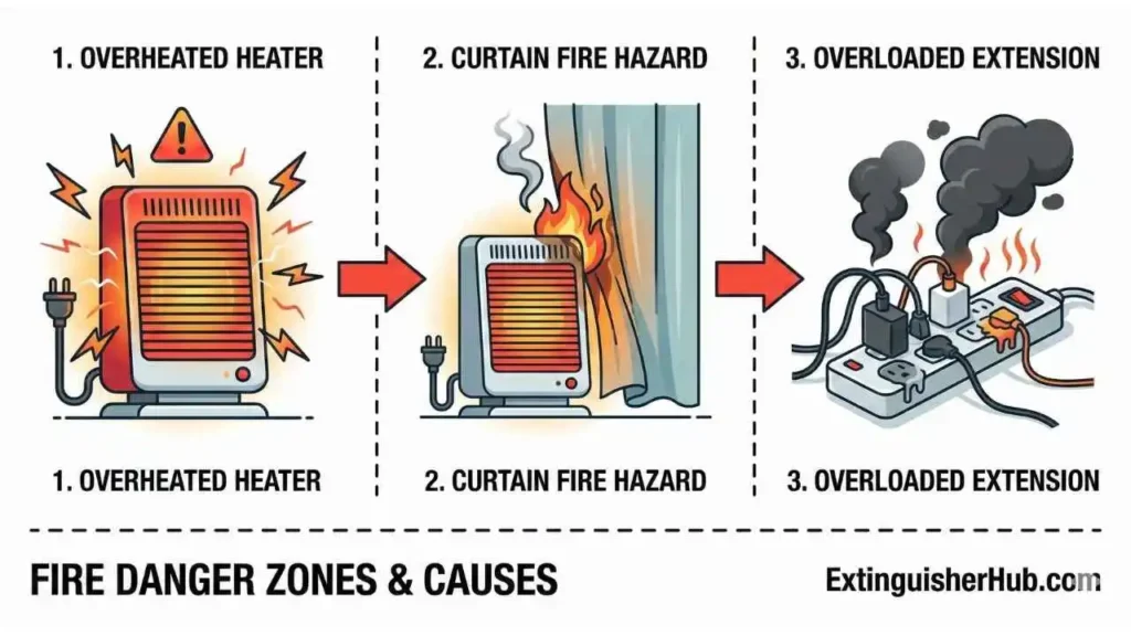 room heater fire safety causes overheating short circuit