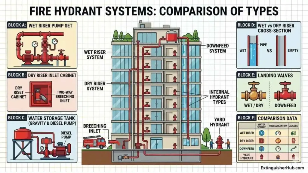types of fire hydrant system comparison diagram