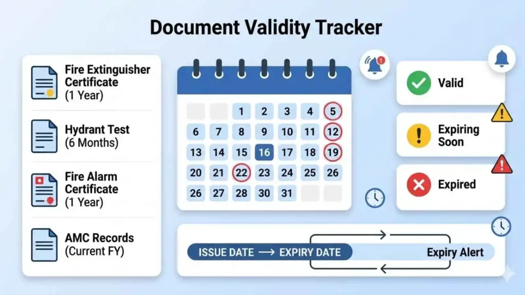 Fire NOC documents required validity tracker and renewal schedule