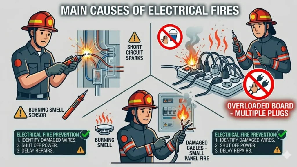 electrical fire causes short circuit overload wiring damage