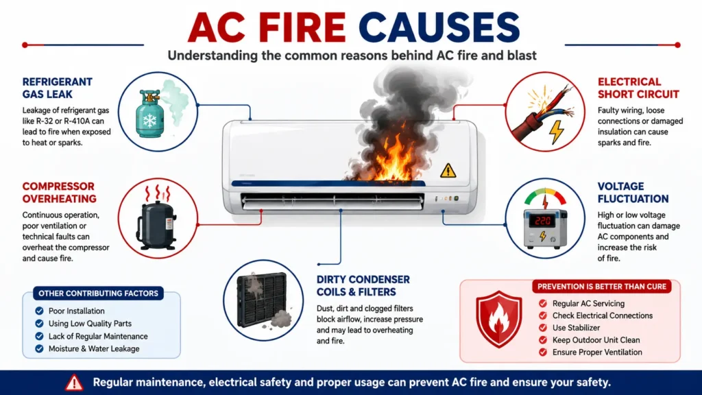 AC Fire और AC Blast के प्रमुख कारणों का इन्फोग्राफिक