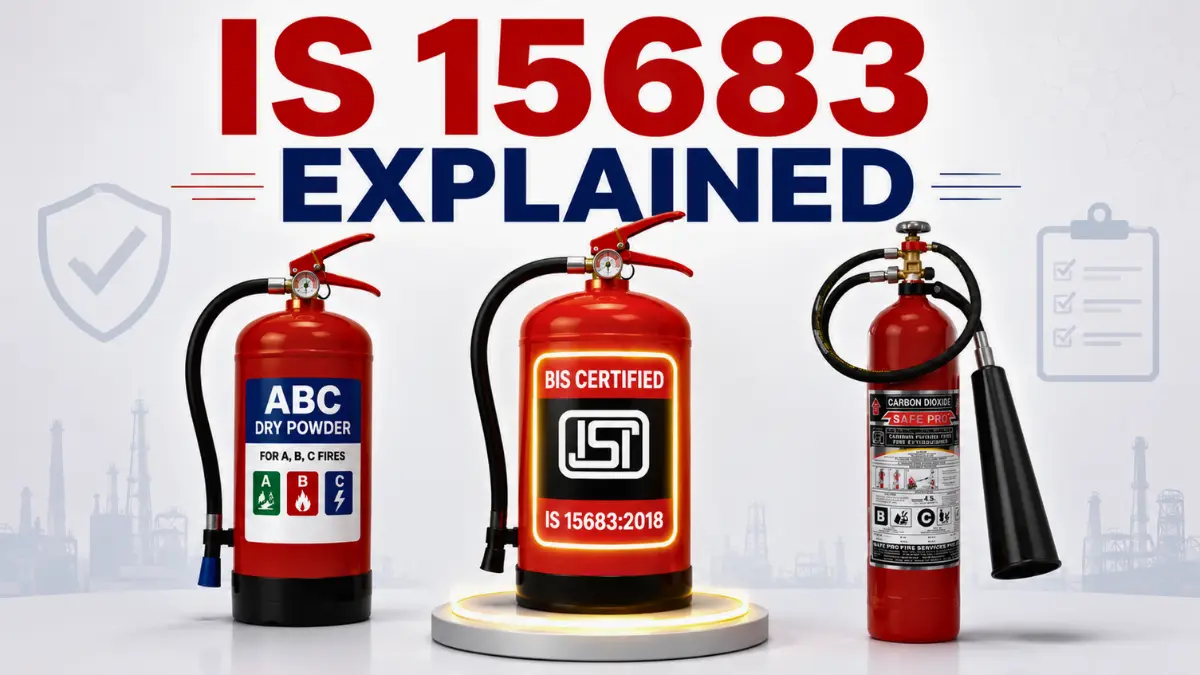 IS 15683 portable fire extinguisher BIS standard India vector illustration