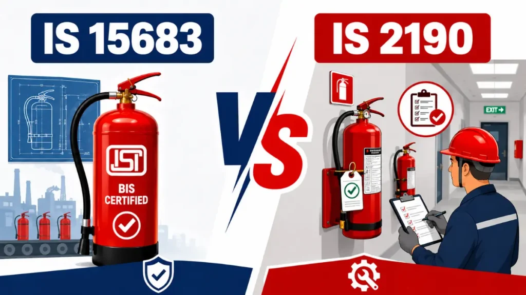 IS 15683 vs IS 2190 Indian fire extinguisher standards comparison infographic