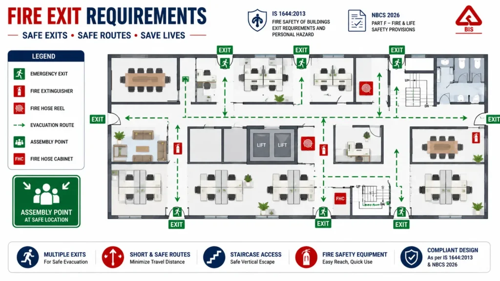 Fire exit requirements as per IS 1644 2013
