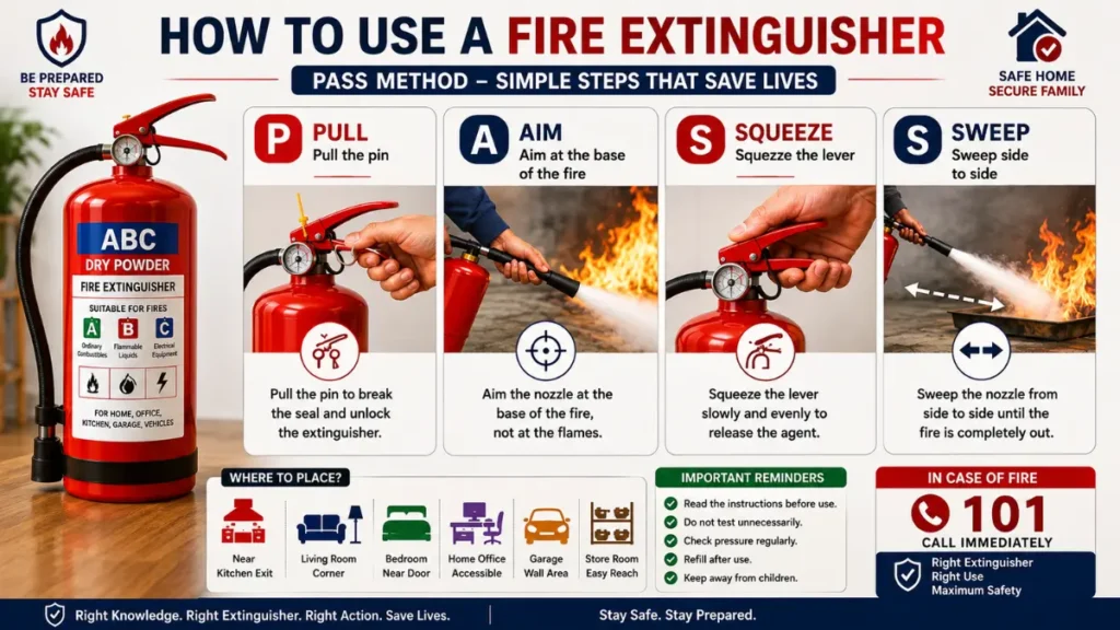 Best Fire Extinguisher for Home India – PASS method for using a fire extinguisher