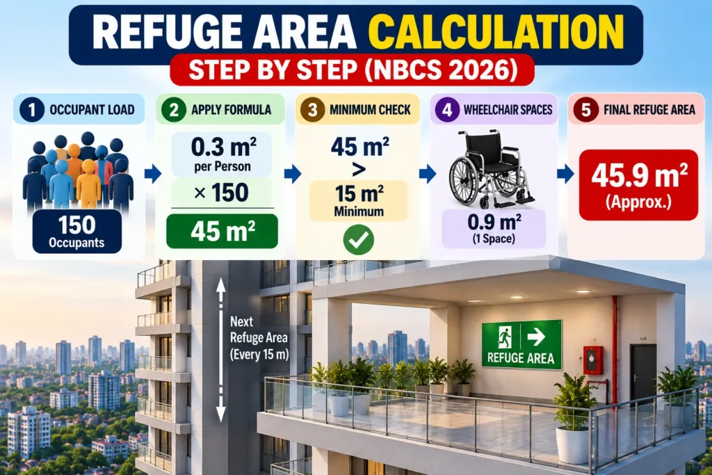Refuge Area Size calculation example as per NBCS 2026